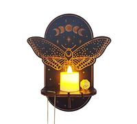 Mensola Fox in Legno per Cristalli, Mensole Nere con Candela LED Mensole Boho Rustico, Espositore in Cristallo Montato a Parete, Mensole Galleggianti Sospese in Legno per Porta Cristalli,(falena)