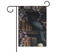 Mensola in legno corvo gotico scuro bandiera da giardino stagionale vacanza juta doppia faccia casa cortile bandiere esterne 30,5 x 45,7 cm