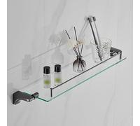 Mensola in Vetro, Portabicchieri in Acciaio Inox, Scaffalature Rettangolari in Vetro da Bagno, Vetro Galleggiante S per Parete, Doccia, WC, Gunmetal Grey, 62cm