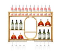 Mensola industriale a parete con luce a LED, scaffale per bottiglie di liquore sulla barra, scaffalature galleggianti organizzatori con supporto appeso per calici da vino, per cucina sa