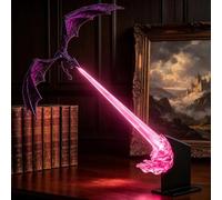 Mensola luce per libreria con drago in 3D, decor fantasy che sputa fuoco | Design con drago volante | Base espositiva con luci LED a fiamma | Opzioni grandi e piccole | Regalo per amanti dei libri