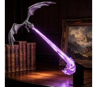 Mensola luce per libreria con drago in 3D, decor fantasy che sputa fuoco | Design con drago volante | Base espositiva con luci LED a fiamma | Opzioni grandi e piccole | Regalo per amanti dei libri