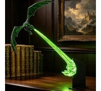 Mensola luce per libreria con drago in 3D, decor fantasy che sputa fuoco | Design con drago volante | Base espositiva con luci LED a fiamma | Opzioni grandi e piccole | Regalo per amanti dei libri