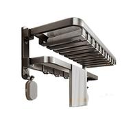 Mensola Organizzatore for asciugamani, portasciugamani in alluminio a parete con portasciugamani e 7 ganci, portasciugamani pieghevole senza foratura for bagno e lavabo,per bagno