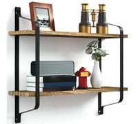 BAKAJI Mensola da Parete 2 Ripiani Struttura in Metallo Nero Scaffali in Legno MDF Design Moderno Scaffale Libreria Multiuso da Muro Dimensione 61 x 51,5 x 15,5 cm