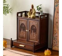 Mensola per Buddha, mobiletto da parete in legno per uso domestico con cassetto, tavolo altare da parete, nicchia per offerte buddiste per Pooja e tributo di incenso(With door,Desktop)