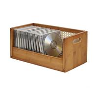 Mensola per CD impilabile in legno, 20 CD, con manico, supporto per CD e scatola di immagazzinaggio DVD (35 × 18 × 14,5 cm), per riporre film, Blu-ray e libri per soggiorno e camera da letto (marrone)