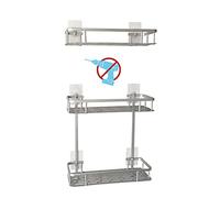 Mensola per Doccia a 3 Piani in Alluminio (A Prova di RUGGINE) Senza Foratura (Adesivi Super Resistenti). Cestello portaoggetti da Parete per Montaggio al Bagno. Forma Rettangolare