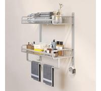 Mensola per doccia a doppio strato, elegante supporto per shampoo color argento, per bagno, cucina, soggiorno e camera da letto, 43 cm