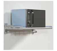 Mensola per forno a microonde in acciaio inossidabile, supporto pieghevole per forno elettrico con 6 ganci, salvaspazio da cucina per spezie e pentole per oggetti essenziali organizzati