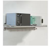 Mensola per forno a microonde in acciaio inossidabile, supporto pieghevole per forno elettrico con 6 ganci, salvaspazio da cucina per spezie e pentole per oggetti essenziali organizzati