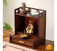 Mensola Per Preghiere, Altare Buddista A Parete Con Cassetto Portaoggetti | Per Oggetti Sacri, Mobiletto Pooja Mandir In Legno Massello, Supporto Per Statue, Incenso, Tempio(Without Door,Desktop)