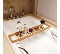 Mensola Per Vasca Da Bagno In Bambù 70Cm Con Superficie Antiscivolo