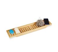 Relaxdays Mensola in bambù, Portaoggetti Bagno, Vassoio Vasca, Contenitore Accessori, HLP: 4,5x68,5x14,5 cm, Naturale, 14.5 x 68.5 x 4.5 cm