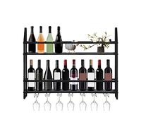 Mensola per vino a 2 livelli, da parete, con supporto in vetro, colore nero, supporto per bottiglie di vino, multifunzione, funzionale, 2 livelli, per Home Bar, Dining Room Kitchenkitchen, 80 x 12 x