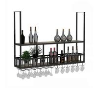 Mensola per vino in ferro con supporto per bicchiere di vino a 2 livelli Supporto per bicchiere da vino in metallo moderno Espositore da appendere Display a parete con luci Vino Floating Rack di