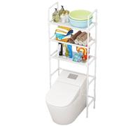 Mensola per WC a 3 ripiani, salvaspazio, facile da installare, versatile per bagno, cucina, ufficio, bianco