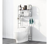 Mensola per WC in acciaio inox con piedini regolabili a 2 strati, tubo spesso e audace, facile installazione, perfetto per bagno e lavatrice
