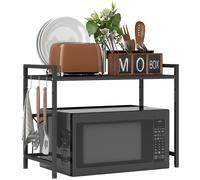 Mensola Porta Microonde Estensibile a 2 Livelli 39,5-64x32x47,5 cm in Metallo Nero