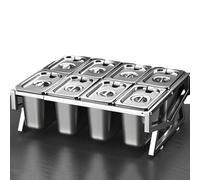 Mensola porta spezie da cucina in acciaio inox a 2 file, set da 10 padelle con coperchi e cucchiai, supporto per organizer per spezie inclinato da banco, porta contenitori per buffet per marmellata