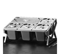 Mensola porta spezie da cucina in acciaio inox a 2 file, set da 10 padelle con coperchi e cucchiai, supporto per organizer per spezie inclinato da banco, contenitore per buffet per marmellata e frut