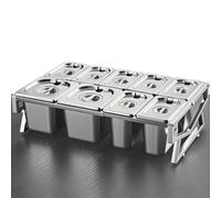 Mensola porta spezie da cucina in acciaio inox a 2 file, set da 10 padelle con coperchi e cucchiai, supporto per organizer per spezie inclinato da banco, porta contenitori per buffet per marmellata