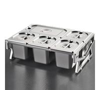 Mensola porta spezie da cucina in acciaio inox a 2 file, set da 10 padelle con coperchi e cucchiai, supporto per organizer per spezie inclinato da banco, porta contenitori per buffet per marmellata