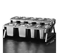 Mensola porta spezie da cucina in acciaio inox a 2 file, set da 10 padelle con coperchi e cucchiai, supporto per organizer per spezie inclinato da banco, porta contenitori per buffet per marmellata