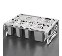 Mensola porta spezie da cucina in acciaio inox a 2 file, set da 10 padelle con coperchi e cucchiai, supporto per organizer per spezie inclinato da banco, porta contenitori per buffet per marmellata