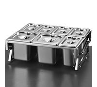 Mensola porta spezie da cucina in acciaio inox a 2 file, set da 10 padelle con coperchi e cucchiai, supporto per organizer per spezie inclinato da banco, supporto per contenitori da buffet per marme