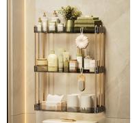 Mensola portaoggetti a 3 ripiani per WC, colore nero, senza trapano, salvaspazio, facile da installare, adesivo non lascia traccia, massimizza lo stoccaggio e l'efficienza del bagno