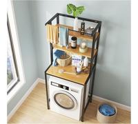 Mensola portaoggetti da bagno compatta nera per lavatrice e lavanderia, salvaspazio, per asciugamani e forniture da bagno, design multifunzionale