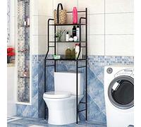 Mensola portaoggetti da bagno sopra il WC, 3 ripiani, salvaspazio, da parete, colore nero, 165 x 55 x 26 cm