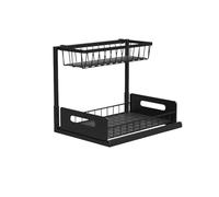 Mensola Portaoggetti Da Cucina For Ferro Battuto Senza Ingombro, Portaoggetti A 2 Livelli For Piatti E Spezie, Organizer Sottolavello Multifunzionale Estraibile(WHITE)