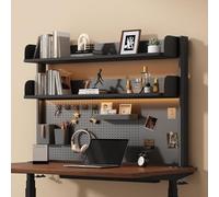 Mensola portaoggetti da scrivania con morsetto e pannello forato, libreria da tavolo a 2 livelli, libreria multiuso da tavolo, per scrivania da gioco, ufficio domestico(Black,L)