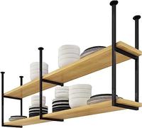 Mensola portaoggetti da soffitto con assi di legno, staffa regolabile a forma di U per organizzare libri, piante e vino in spazi sospesi