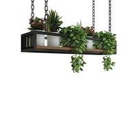 Mensola portaoggetti da soffitto, Supporto per vasi da Appendere per Piante da Interno - Porta Erbe aromatiche da Parete e Finestra, espositore per vasi in Legno e Metallo, 60x25x15 cm - Ele