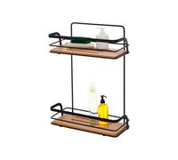 Mensola Rettangolare Per Doccia A 2 Ripiani In Bambù In Acciaio Nero 26x36x10cm