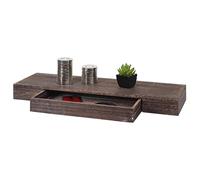 Mensola ripiano pensile con cassetto HWC-H37 25x80x8cm Legno massello Marrone Shabby