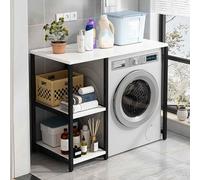 Mensola salvaspazio per lavanderia con cartoncini Sto sopra lavatrice e asciugatrice, per bagno, bianco e nero, perfetto per spazi e lavatrici a tamburo.