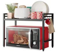 Mensola Salvaspazio Porta Microonde in Acciaio Allungabile, Scaffale da Cucina con Ripiano Portaspezie, Mobile Estensibile con Ganci e Piedini Antiscivolo, Design Moderno Organizza al meglio la tua cu