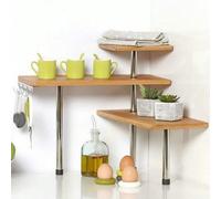 Mensola Scaffale Angolare per Cucina 3 Ripiani Legno Bambù Struttura in Acciaio Mobile Angolare Portaspezie Portaoggetti con Ganci (Naturale) Per una cucina super organizzata utilizza il nuovo scaffal