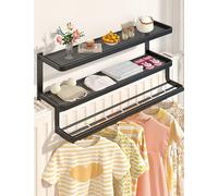 Mensola Sopra Termosifone Senza Foratura con Stendibiancheria Copri-Termosifone Copricalorifero Moderno 40/50/60cm Mensola Galleggiante Calorifero Staffa Facile da Montare(Nero,15x50 cm/5.9x19.7 in)