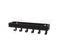 Mensola sospesa rustica in legno con 6 ganci per doccia e portachiavi in stile nordico, per casa, camera da letto, bagno (1 pezzo, nero)