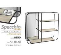 MENSOLA SPECCHIO BACHECA LIBRERIA DA PARETE METALLO RIPIANI LEGNO 7018h60CM