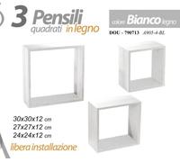Mensole 3 Moduli Parete Mensola Quadrata Cubo Pensile BIANCO LEGNO 30/27/24cm
