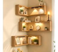 Mensole angolari intelligenti a forma di L che illuminano il tuo spazio | Set di 3 ripiani angolari sospesi, espositore in legno montato a parete, per soggiorno in camera da letto(B)