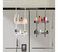 Mensole da bagno a 2 livelli Mensola da doccia sospesa Mensola argento/nera 6 ganci per bagno, cucina, soggiorno