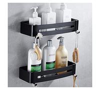 Mensole da bagno a parete, set di 2 mensole galleggianti con portasciugamani per bagno, cucina, camera da letto, elegante mensola nera per doccia (dimensioni dritte)