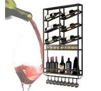 Mensole da bar in metallo per vino Scaffale per liquori a parete Scaffale per bottiglie con portabicchieri da vino e strisce luminose a LED Mini Bar Scaffali da bar galleggianti per la sala